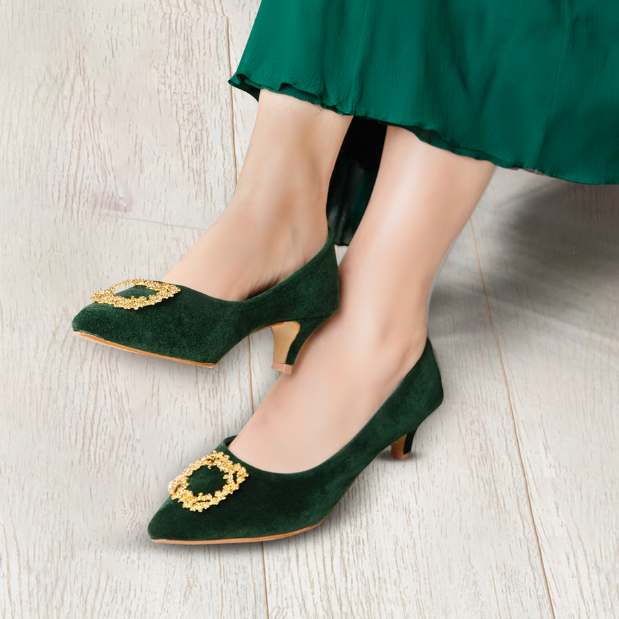 Dark green pumps shoes hot sale