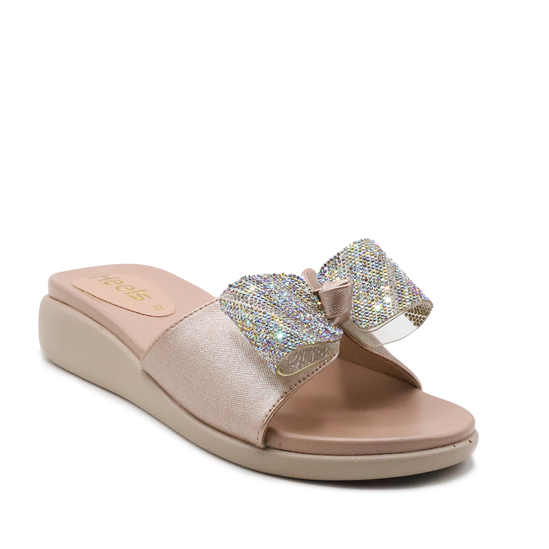 Peach fancy slippers for women stylish party footwear