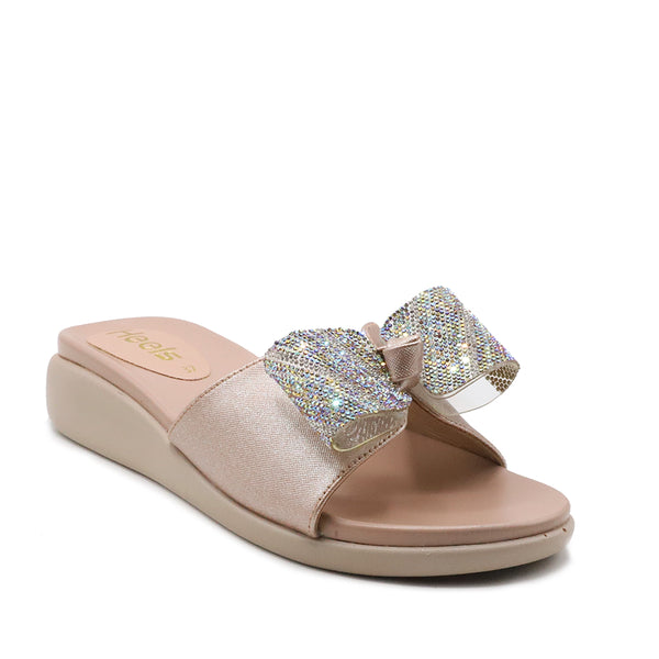 Peach fancy slippers for women stylish party footwear